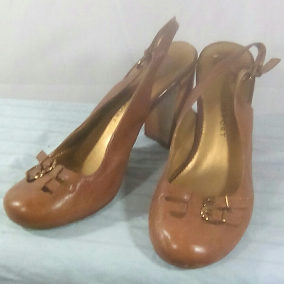 Report Taylor Brown Leather Adjustable Buckle Slingbacks Size 7 - Picture 1 of 8